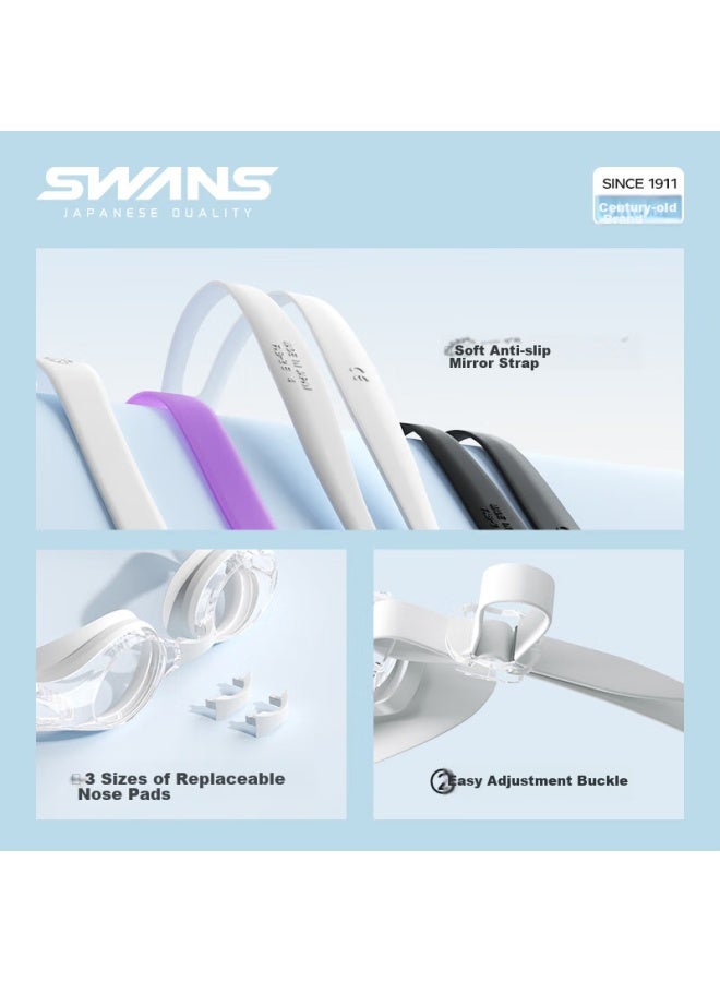Swans Swimming Goggles, Imported From Japan, Waterproof, Anti-fog, High-definition, Non-prescription Swimming Gl, Women's Swim Cap, Men's Professional Two-piece Set, Black And White - Image 4