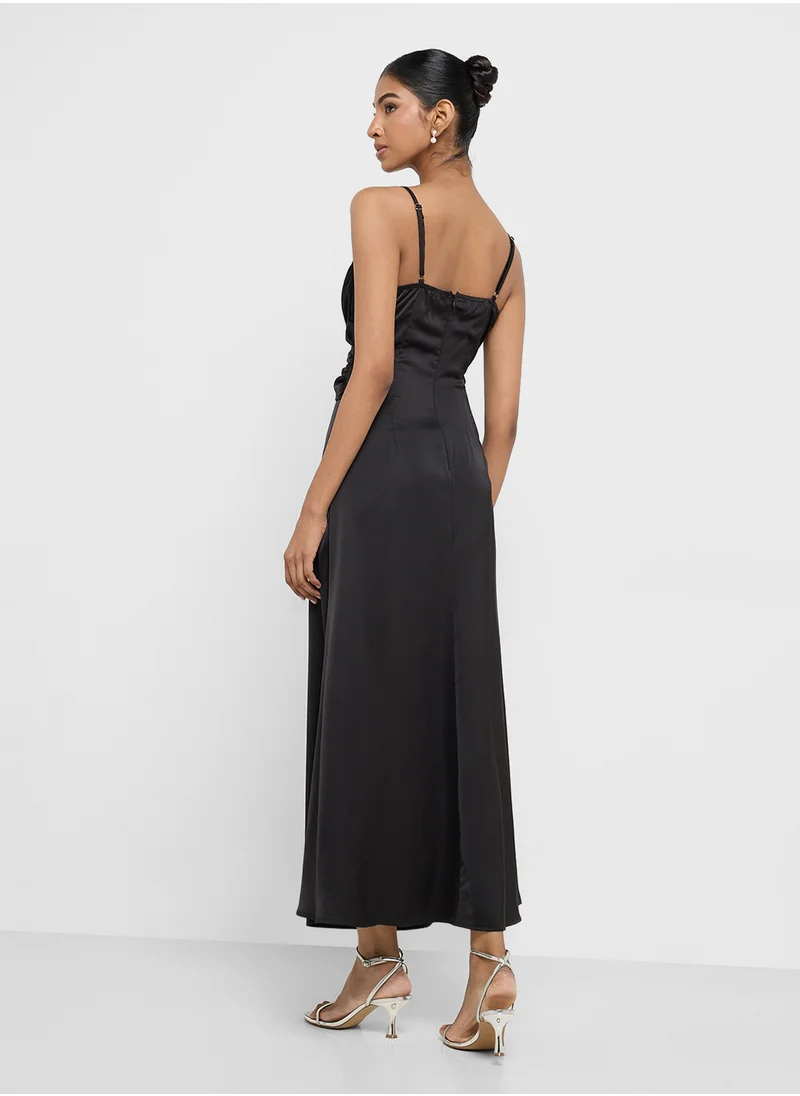 Ginger Strappy Satin Dress With Ruffle Detail