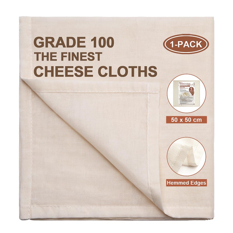 eFond Cheese Cloths for Straining  50x50cm Squares with Hemmed Edges  Grade 100 Ultra Fine Reusable Muslin Cloths  Unbleached Cotton Cheesecloth  for Nut Milk Butter Baking  Cooking 1Pack