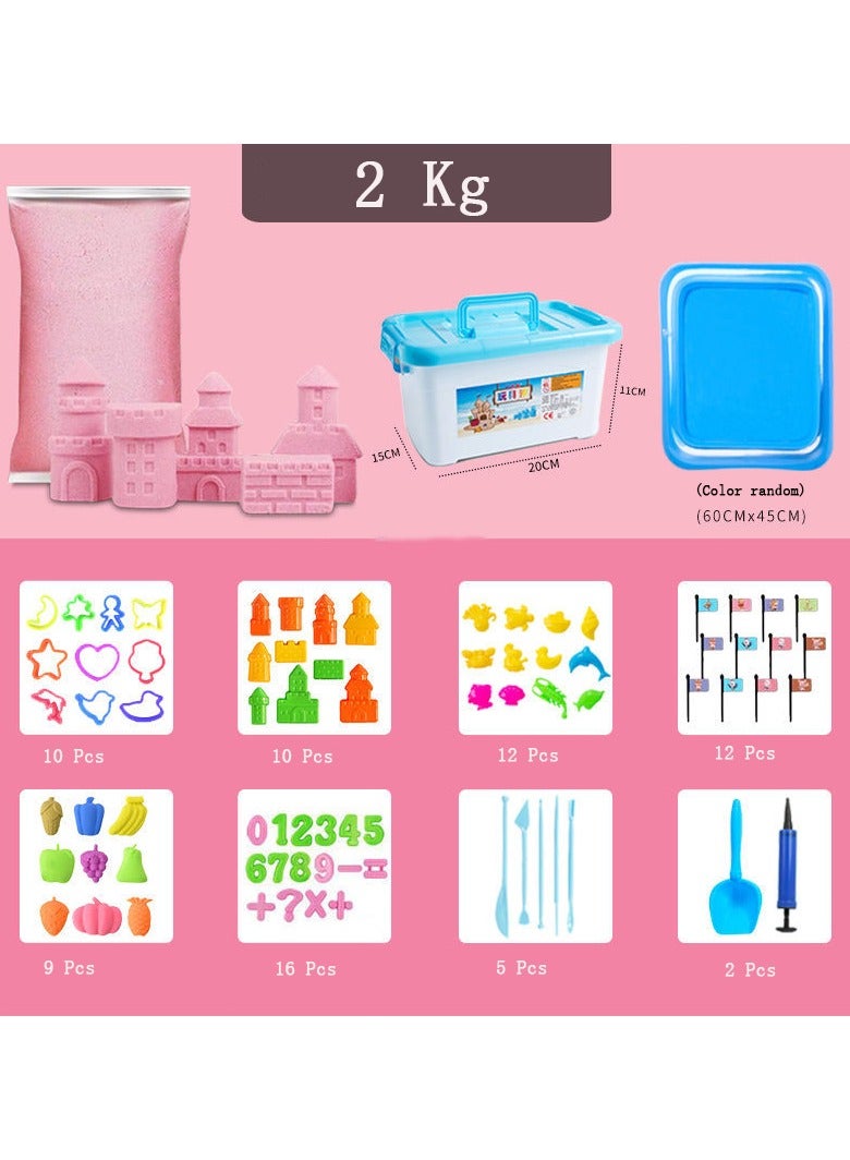 هالامودو أطفال سحر رمل الفن كيت ، 80 قطعة من أجهزة الكمبيوتر تلعب رمل الفن كيت ، الوردي سحر الرمال مع أدوات مجرفة لعبة ، صندوق التخزين المحمول ووسادة اللعبة ، - Image 1