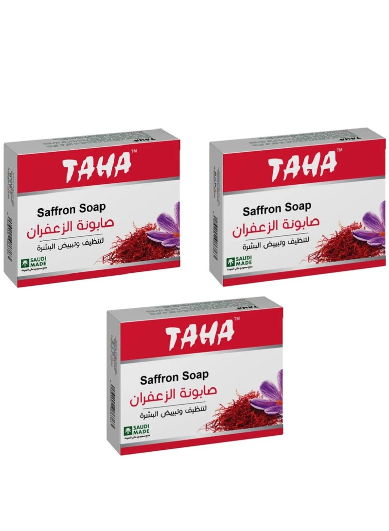 TAHA 3 Pieces of Saffron Soap 3*125 g - Image 1