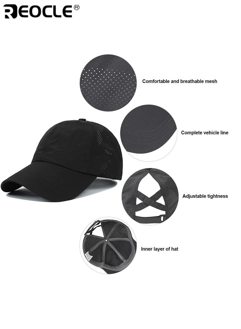 REOCLE Women’s Comfortable Ponytail Baseball Cap Breathable and Quick-Dry Sun Protection Adjustable Snapback Suitable for Sports Camping Hiking - Image 2