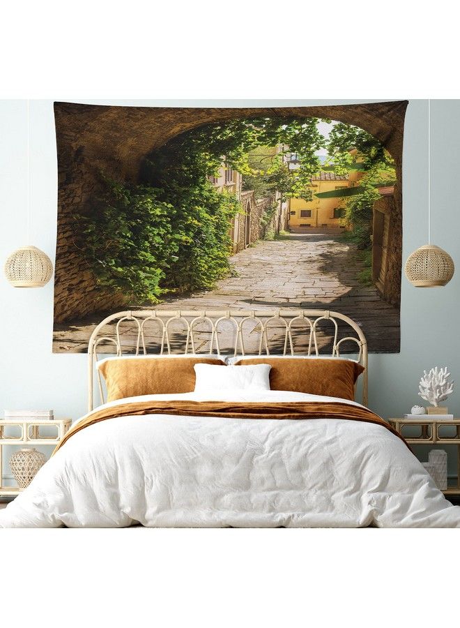 Ambesonne Medieval Tapestry Streets Of Tuscany Old Mediterranean Middle Age Town European High Culture Italy Wide Wall Hanging For Bedroom Living Room Dorm 80" X 60" Green Sand - Image 2