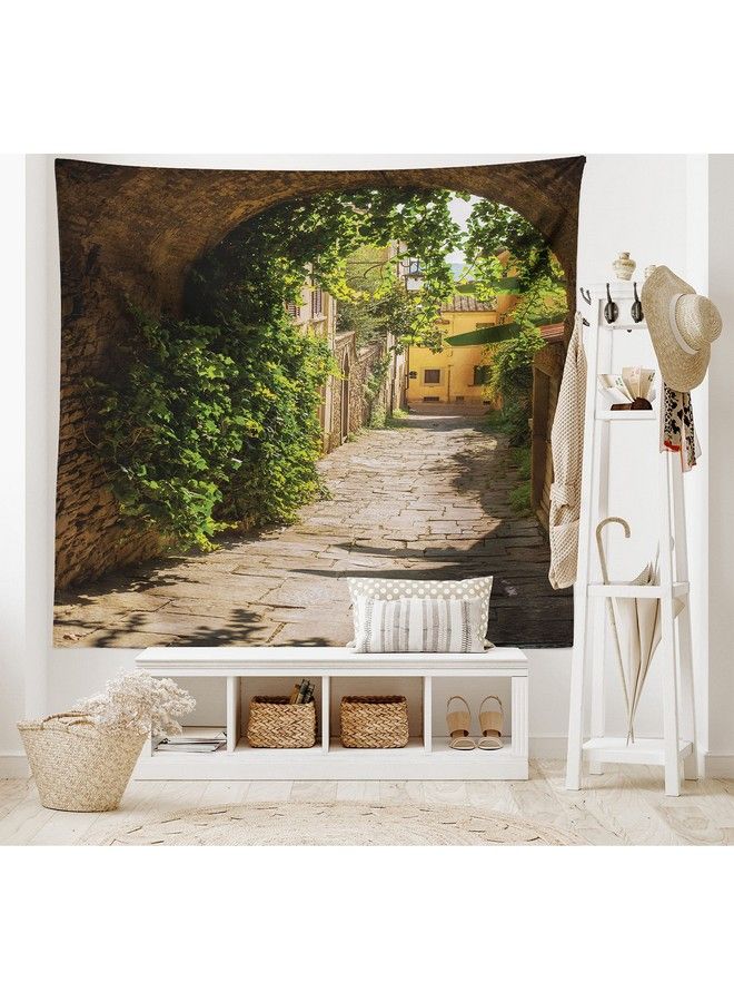 Ambesonne Medieval Tapestry Streets Of Tuscany Old Mediterranean Middle Age Town European High Culture Italy Wide Wall Hanging For Bedroom Living Room Dorm 80" X 60" Green Sand - Image 3