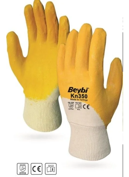 Beybi KN350 Yellow Nitrile Work Gloves Size 10 - 12 Pairs