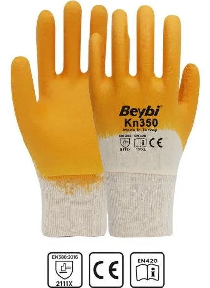 Beybi KN350 Yellow Nitrile Work Gloves Size 10 - 12 Pairs