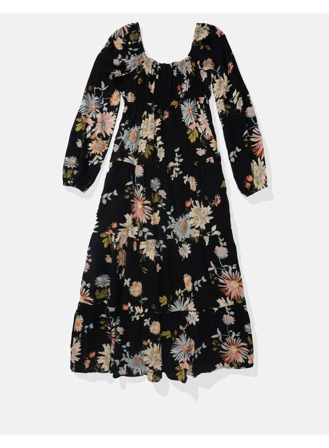 American Eagle AE Long-Sleeved Tiered Midi Dress
