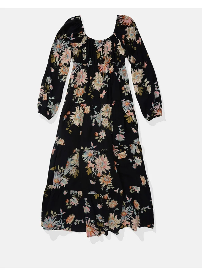 American Eagle AE Long-Sleeved Tiered Midi Dress