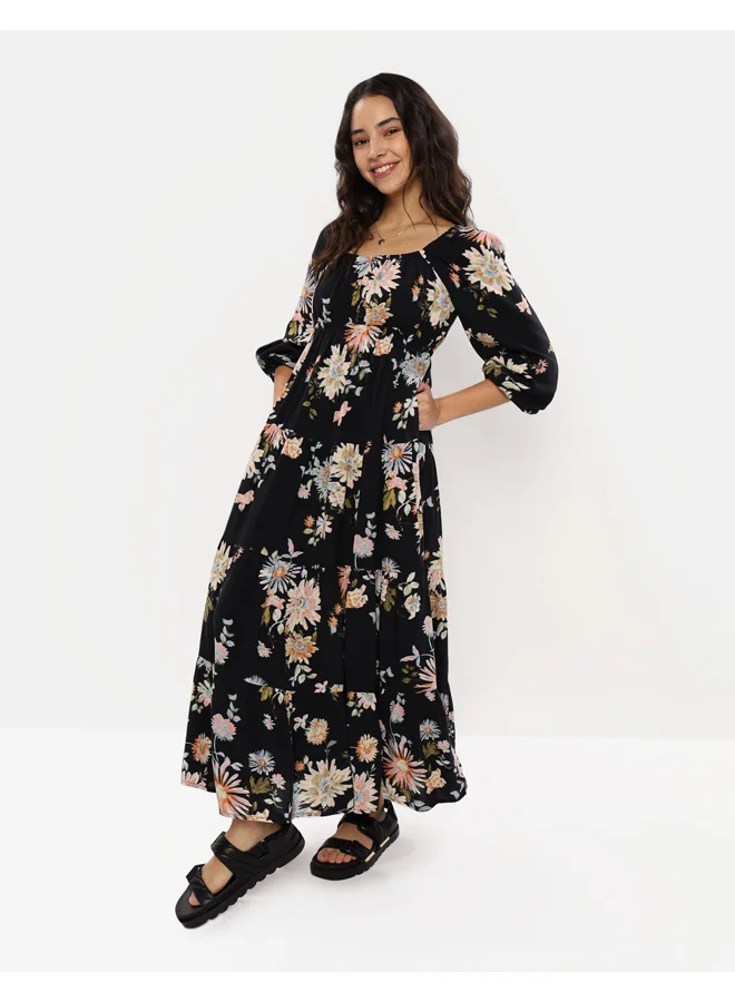 American Eagle AE Long-Sleeved Tiered Midi Dress