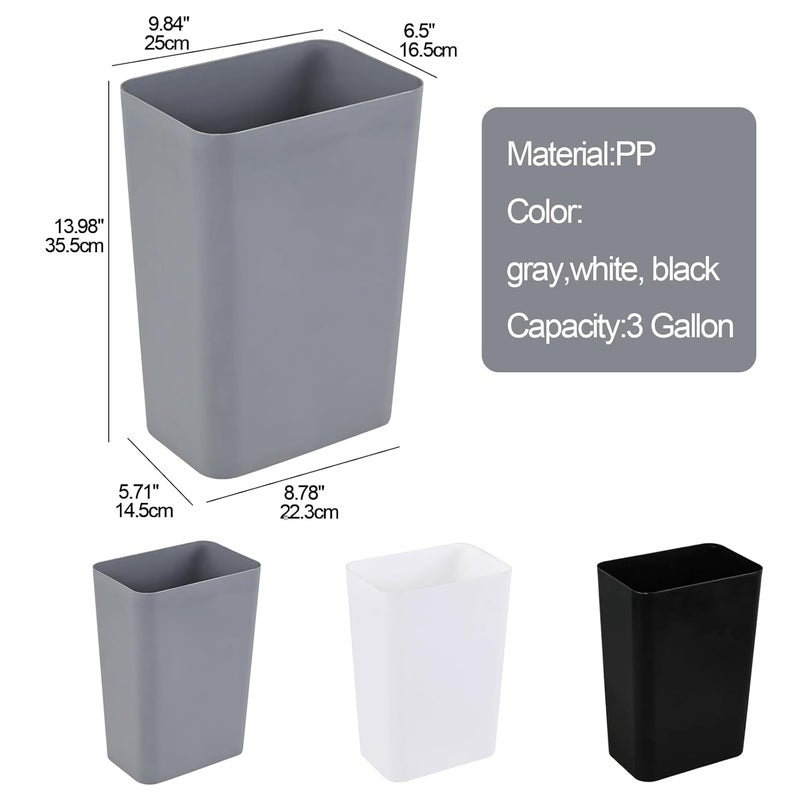 Eagrye 2-Pack Small Trash Can Plastic Bathroom Wastebasket 3 Gallon Slim Garbage Container Bin for Home Kitchen Bathroom Bedroom Office (Gray) - Image 2