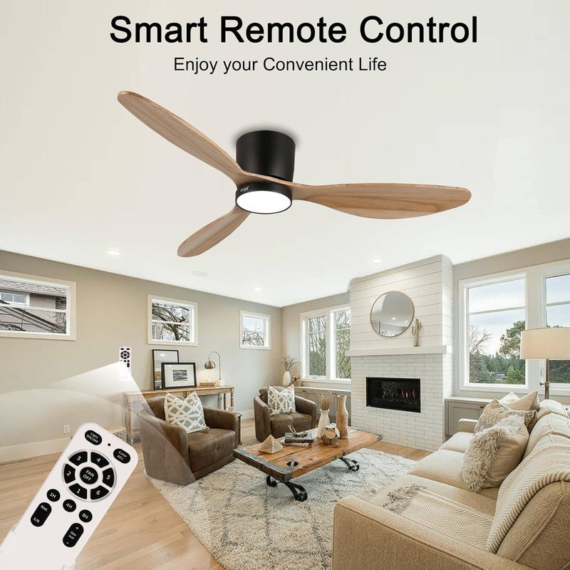reiga 52" WiFi Smart Ceiling Fan with Light and Remote Control, 3 Low Profile Ceiling Fans with Natural Wood Blade for Bedroom, Living Room, Silent DC Motor - Image 2