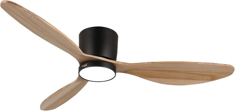 reiga 52" WiFi Smart Ceiling Fan with Light and Remote Control, 3 Low Profile Ceiling Fans with Natural Wood Blade for Bedroom, Living Room, Silent DC Motor - Image 1
