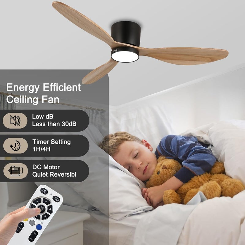 reiga 52" WiFi Smart Ceiling Fan with Light and Remote Control, 3 Low Profile Ceiling Fans with Natural Wood Blade for Bedroom, Living Room, Silent DC Motor - Image 5