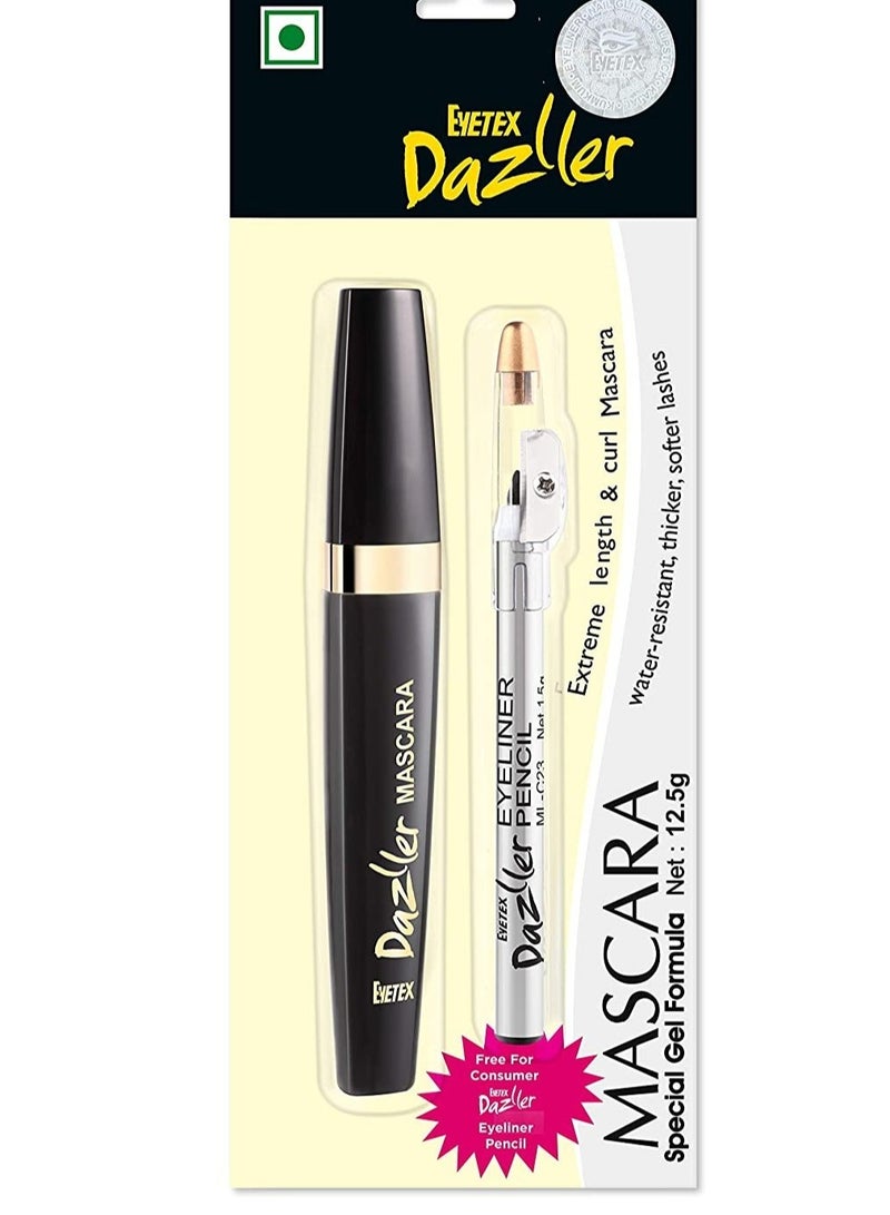 Dazzler Eyecomber Combo Pack: Mascara (Black), 12.5g + Eyeliner (Sharpener Included) (Black)