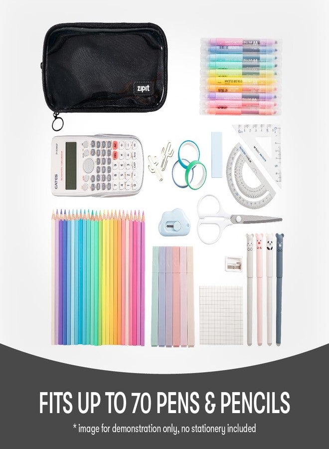 ZIPIT Half & Half Pencil Case, 3 Compartment Zipper Pouch for School, Stationery Bag for Teen Girls Boys and Adults, Black - Image 4