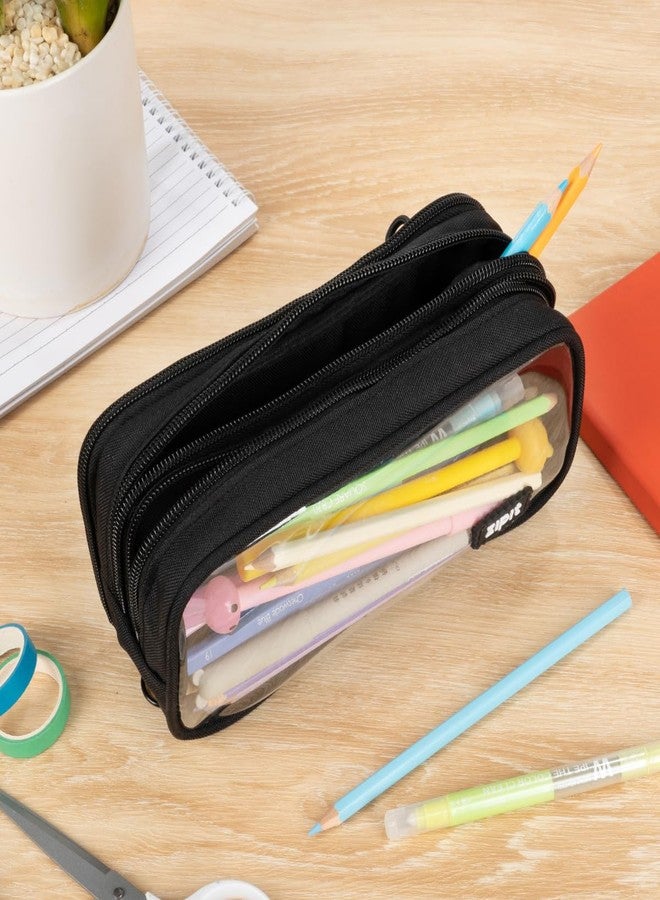 ZIPIT Half & Half Pencil Case, 3 Compartment Zipper Pouch for School, Stationery Bag for Teen Girls Boys and Adults, Black - Image 5