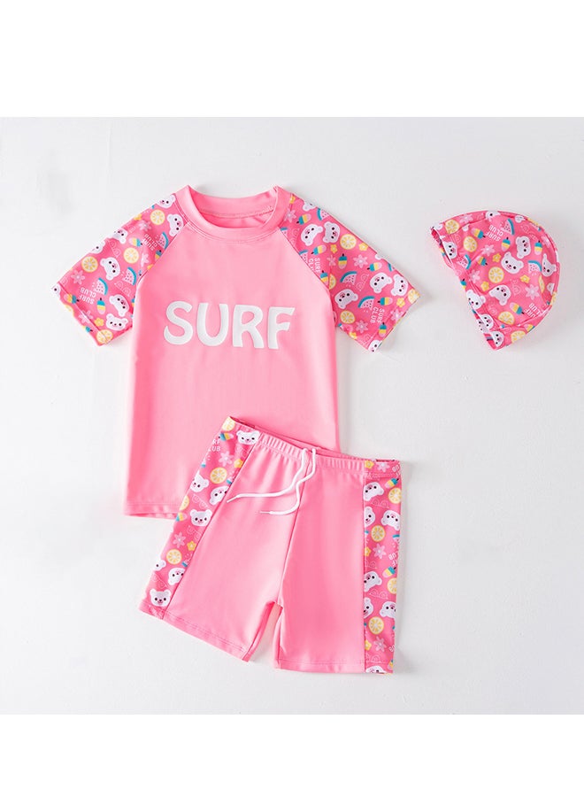 Three Piece Kids Swimsuit with Cap Set Boys Cartoon Print Swimwear Children Beachwear Bathing Suit for Summer  - Image 1