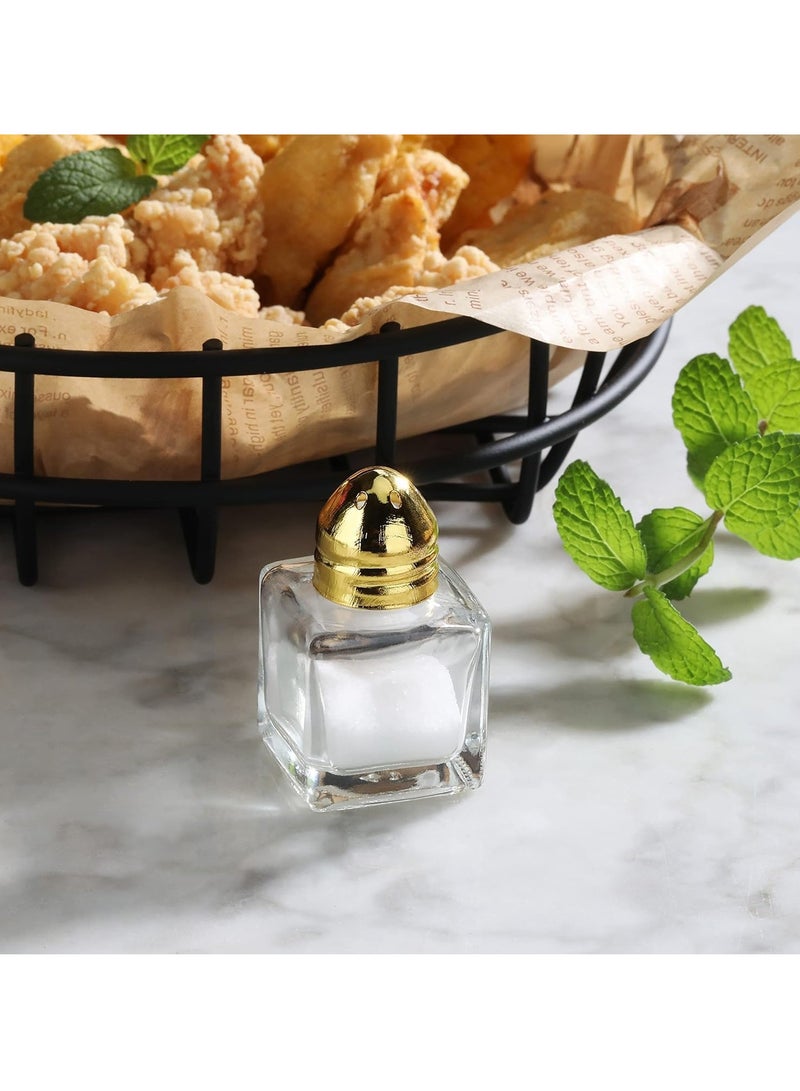 TYCOM Castor Salt and Pepper Shakers 24 packs Pocket Condiment Bottle Individual Seasonings Shakers Salt Container Holder Seasoning Holders Glass Pepper Jar Spice Jars Golden lids - Image 2