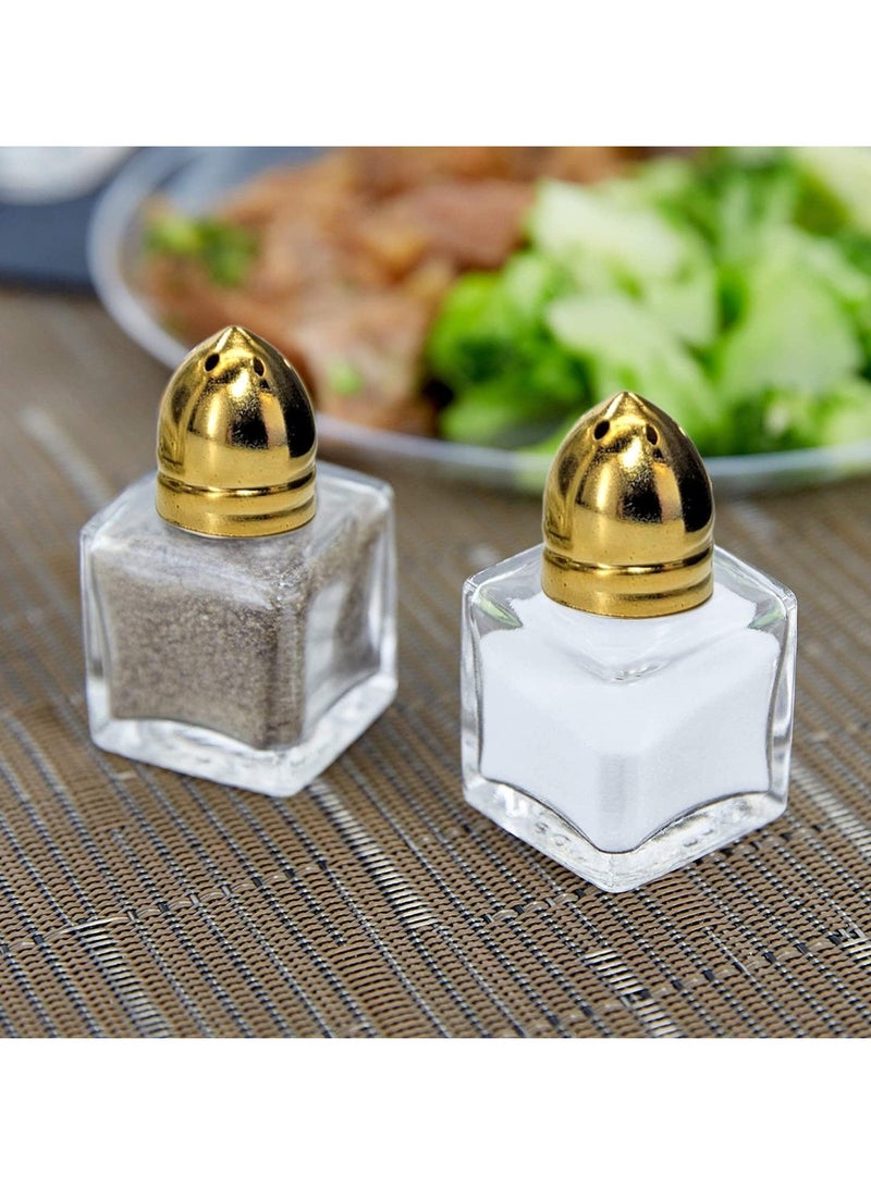 TYCOM Castor Salt and Pepper Shakers 24 packs Pocket Condiment Bottle Individual Seasonings Shakers Salt Container Holder Seasoning Holders Glass Pepper Jar Spice Jars Golden lids - Image 5