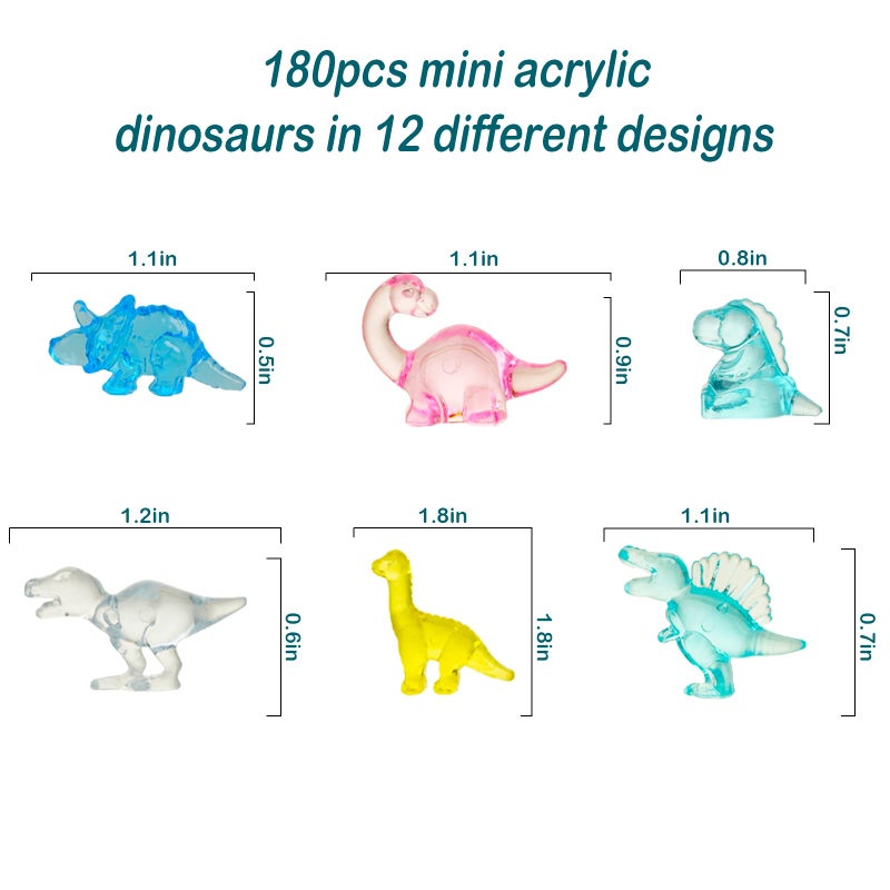 FXMHEHBB 180 Pieces Mini Dinosaur Figures, Multi-Colored Small Acrylic Dinosaur Toys Vase Filler Dino Party Decorations Goodie Bag Stuffers - Image 5