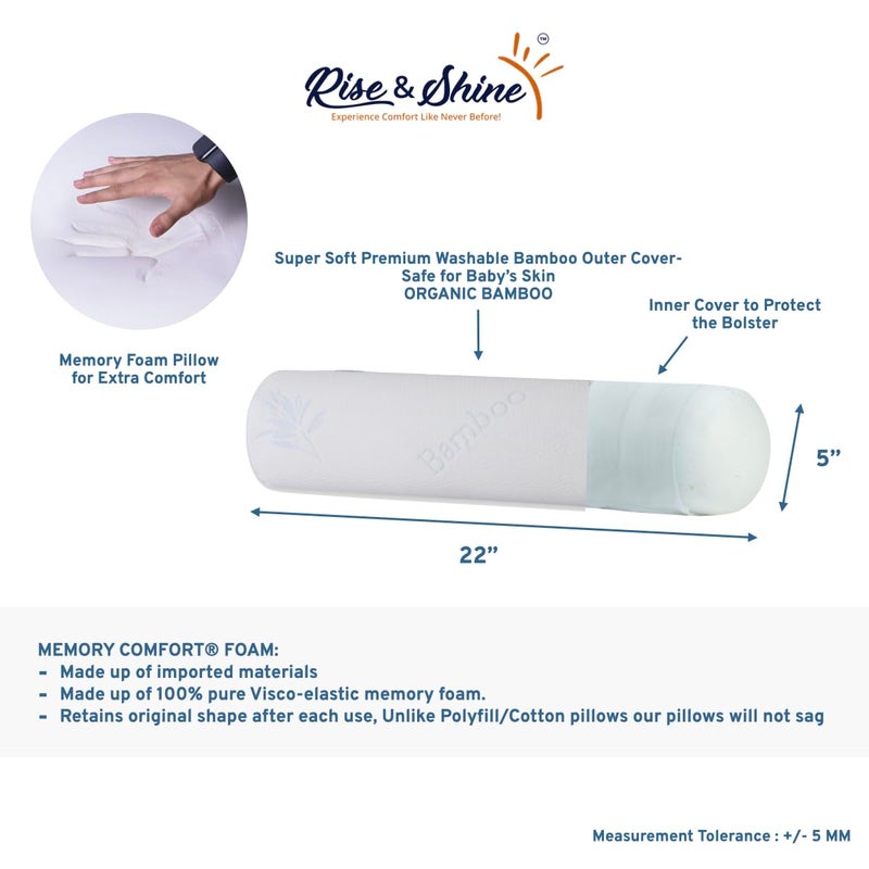 Rise & Shine Memory Foam Baby Bolster Pillow Cushion with Washable Outer Cover - (22x5) (Bamboo) - Image 2