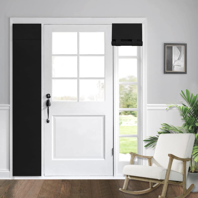WdFour Side Door Curtains for Door Window Room Darkening Solid Color Door Window Covering for Glass Door Front Door Sidelight Curtain blackTie up Shade 12W x 70L Inch Black 1 Panel