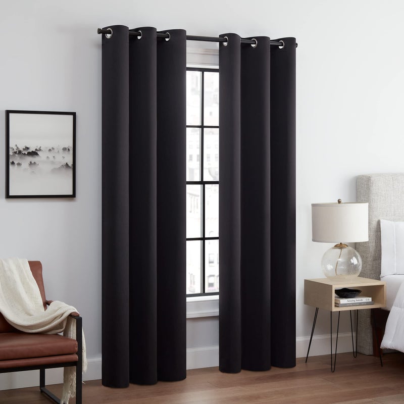 ECLIPSE Andover Solid Tripleweave Thermal Blackout Grommet Curtains for Bedroom 2 Panels 42 in x 63 in Black