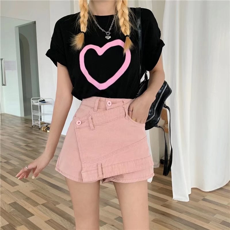 Pink Denim short skirt womens summer A- line skirt design sense fried street slimming hot girl high waist culottes ins fashion Blue - Image 2
