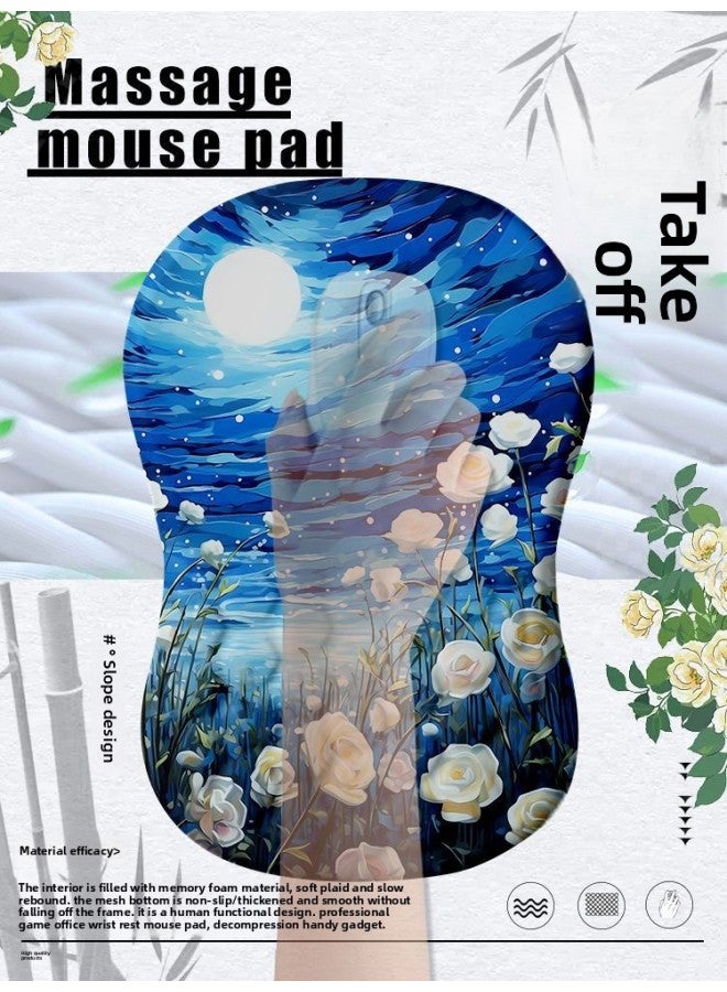 Loquat Hot 3D Wrist Mouse Pad Ergonomic Wrist Pad Silicone Soft Internet Red Massage Mouse Pad-Pattern:White Camellia Slope Wrist Rest (200 X300x25mm)