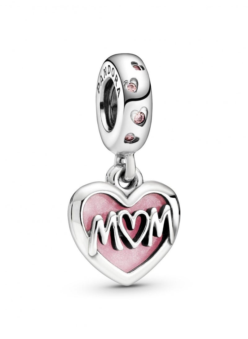 Pandora Violet - PANDORA Jewelry Mom Script Heart Pendant in Sterling Silver with Pink Enamel and Cubic Zirconia - Image 1