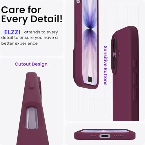 Elzzi Microfiber Logo Cut Cover Compatible for iPhone 17 Case Liquid Silicone Cases Full Body 4 Layer Protective Covers Shockproof Back Cover with High Raised Camera Lips (Wine Red) - Image 2