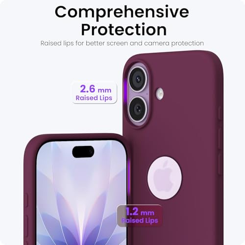 Elzzi Microfiber Logo Cut Cover Compatible for iPhone 17 Case Liquid Silicone Cases Full Body 4 Layer Protective Covers Shockproof Back Cover with High Raised Camera Lips (Wine Red) - Image 3