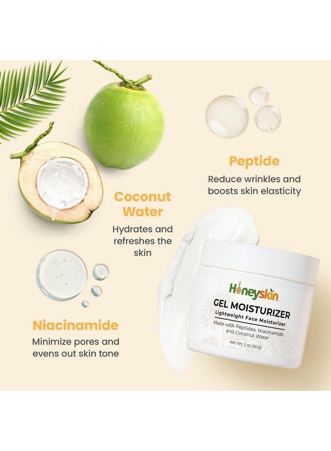 Honeyskin Gel Moisturizer for face - Lightweight Water Gel Infused with Coconut water with Niacinamide & Peptides for Deep Hydration - Hypoallergenic Face Moisturizer for Women 2oz - Image 2