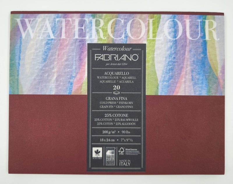 Fabriano Studio Watercolor Paper Block, 25% Cotton – 20 Sheets, Cold Pressed, 200 GSM, 18 x 24 cm – Lightweight Paper | Ideal for Watercolour, Tempera, Gouache, Acrylic, Ink and Drawing - Image 4
