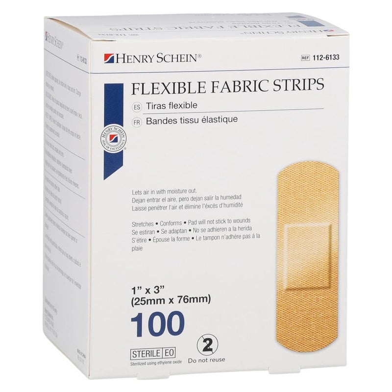 Henry Schein Adhesive Fabric Bandage Strips 1 x 3 Sterile Box of 100