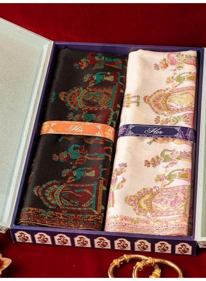 Pashmoda مجموعة هدايا باشمودة له ولها من شالات كaani مع صندوق هدايا خشبي - Image 2
