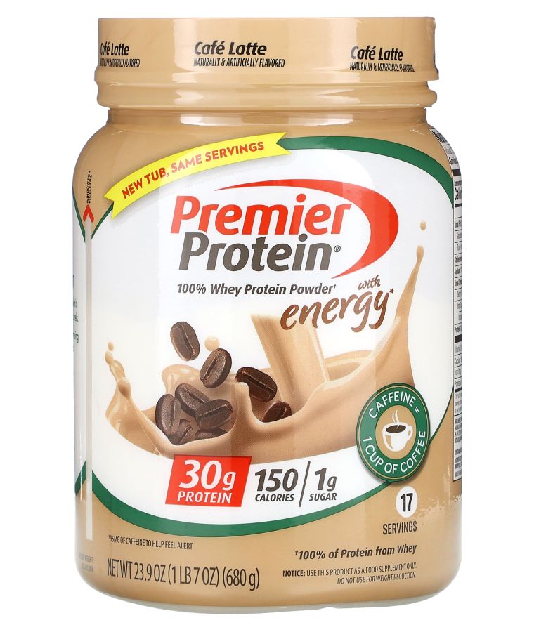 100% Whey Protein Powder with Energy Cafe Latte 23.9 oz (680 g)