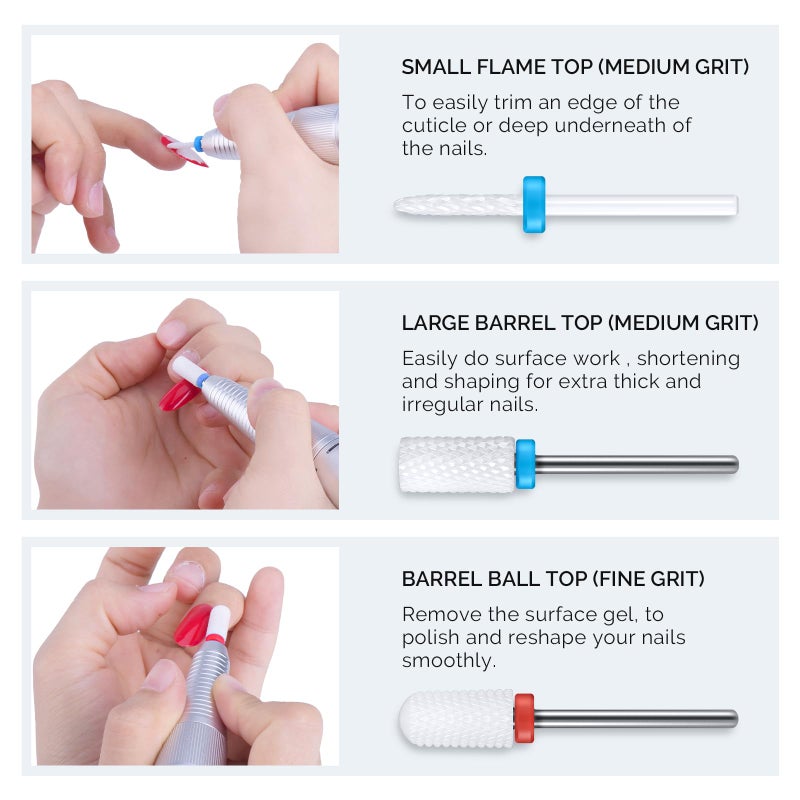 MelodySusie Ceramic Nail Drill Bits Set, 3/32'' (2.35mm) Professional Acrylic Nail File Drill Bit for Manicure Pedicure Cuticle Gel Nail Polishing 5Pcs - Image 4