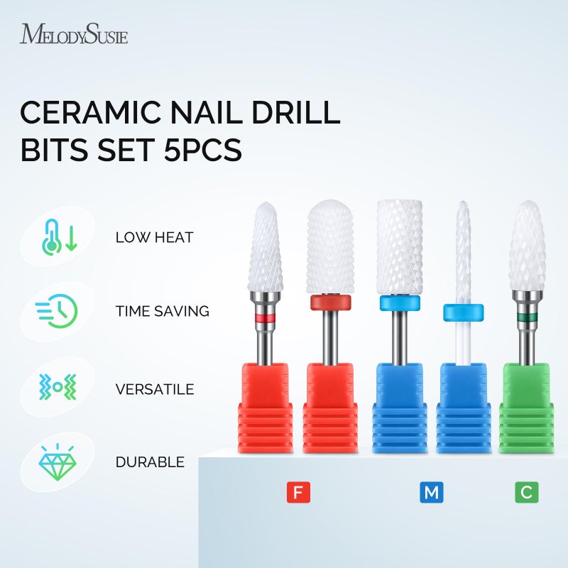 MelodySusie Ceramic Nail Drill Bits Set, 3/32'' (2.35mm) Professional Acrylic Nail File Drill Bit for Manicure Pedicure Cuticle Gel Nail Polishing 5Pcs - Image 2