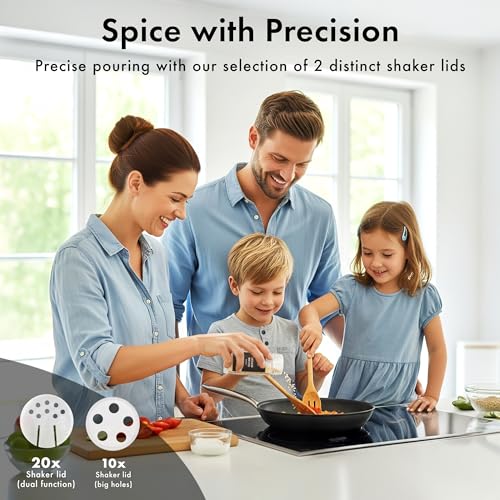 EDELHAUS Glass Spice Jars with Label and Stainless Steel Lids (24 x 4oz) Spice Containers with 240 Labels, Shaker Inserts, Steel Funnel, Empty Square Empty Square Seasoning Organizer (Black) - Image 4