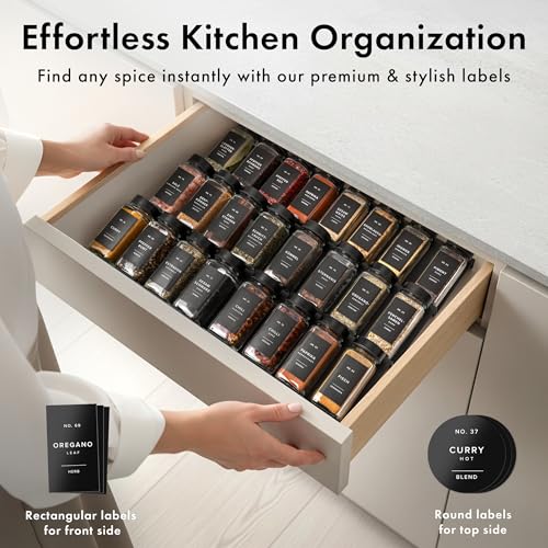 EDELHAUS Glass Spice Jars with Label and Stainless Steel Lids (24 x 4oz) Spice Containers with 240 Labels, Shaker Inserts, Steel Funnel, Empty Square Empty Square Seasoning Organizer (Black) - Image 3