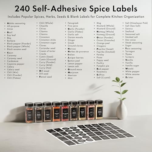 EDELHAUS Glass Spice Jars with Label and Stainless Steel Lids (24 x 4oz) Spice Containers with 240 Labels, Shaker Inserts, Steel Funnel, Empty Square Empty Square Seasoning Organizer (Black) - Image 5