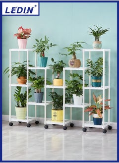 LEDIN Floor-standing flower stand balcony living room multi-layer indoor flower pot rack green radish succulent flower stand simple storage rack (White)  - Image 1