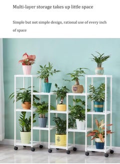 LEDIN Floor-standing flower stand balcony living room multi-layer indoor flower pot rack green radish succulent flower stand simple storage rack (White)  - Image 4
