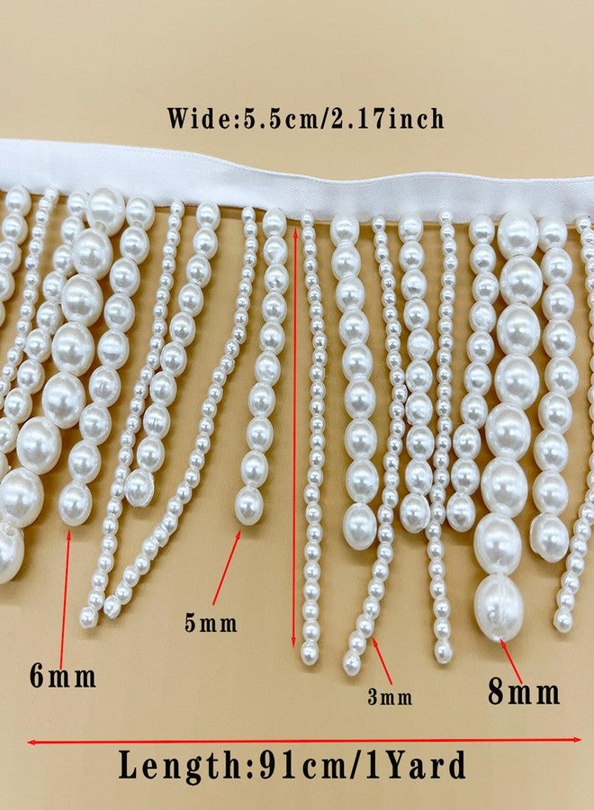 Laopottbeads 1 Yard Pearl Beaded Tassel Trim Fringe - Hanging Faux Pearl Lace Ribbon for Dressmaking, Curtains, Lampshades & DIY Crafts - Image 3