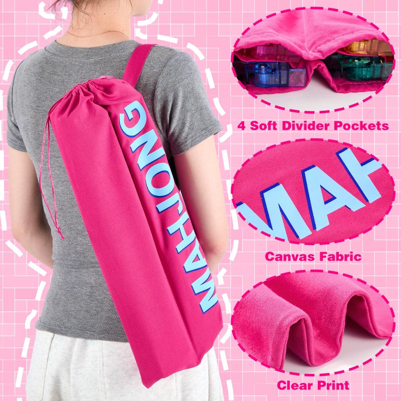 Cosblank Mahjong Rack Bag with 4 Soft Divider Pockets Canvas Drawstring Mahjong Game Rack & Pushers Storage Bag Fits All Types of Racks Protective Sleeve for Game Night Travel (Rose Red) - Image 4