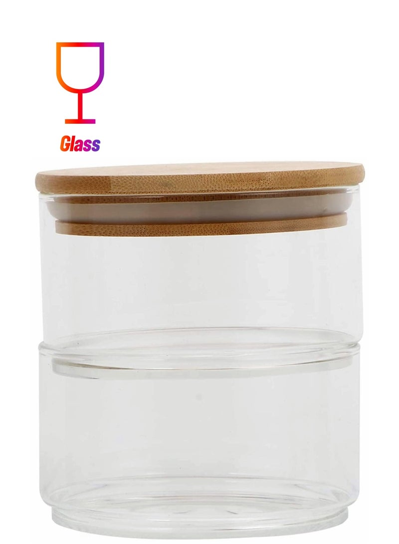 KASTWAVE Airtight Glass Storage Jars With Lids 2-tier Stackable Food Canisters Containers Salad Fruit Cooking Bowl For Home Kitchen, Nut, Pasta Powder, Spice, Tea, Coffee Beans, Candy  - Image 1