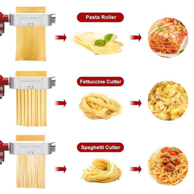 AIKAMI Metal Pasta Maker Attachment for Kitchenaid Stand Mixers 3 in 1 Set Includes Pasta Roller Spaghetti Cutter & Fettuccine Cutter and Cleaning Brush, Pasta Attachment - Image 4