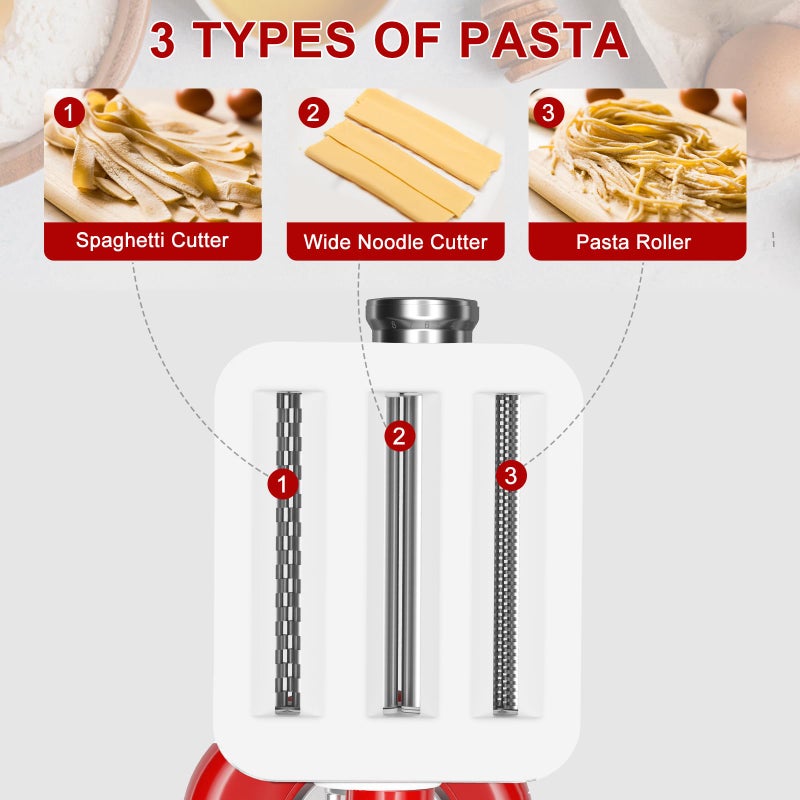 AIKAMI Metal Pasta Maker Attachment for Kitchenaid Stand Mixers 3 in 1 Set Includes Pasta Roller Spaghetti Cutter & Fettuccine Cutter and Cleaning Brush, Pasta Attachment - Image 2