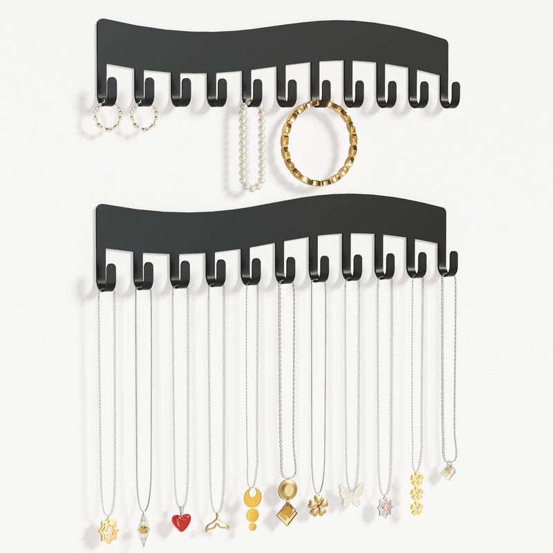 Josmimic Wall Necklace Organizer Holder Wall Mounted Jewelry Hanging Storage Necklaces Display Hanger Black - Image 3